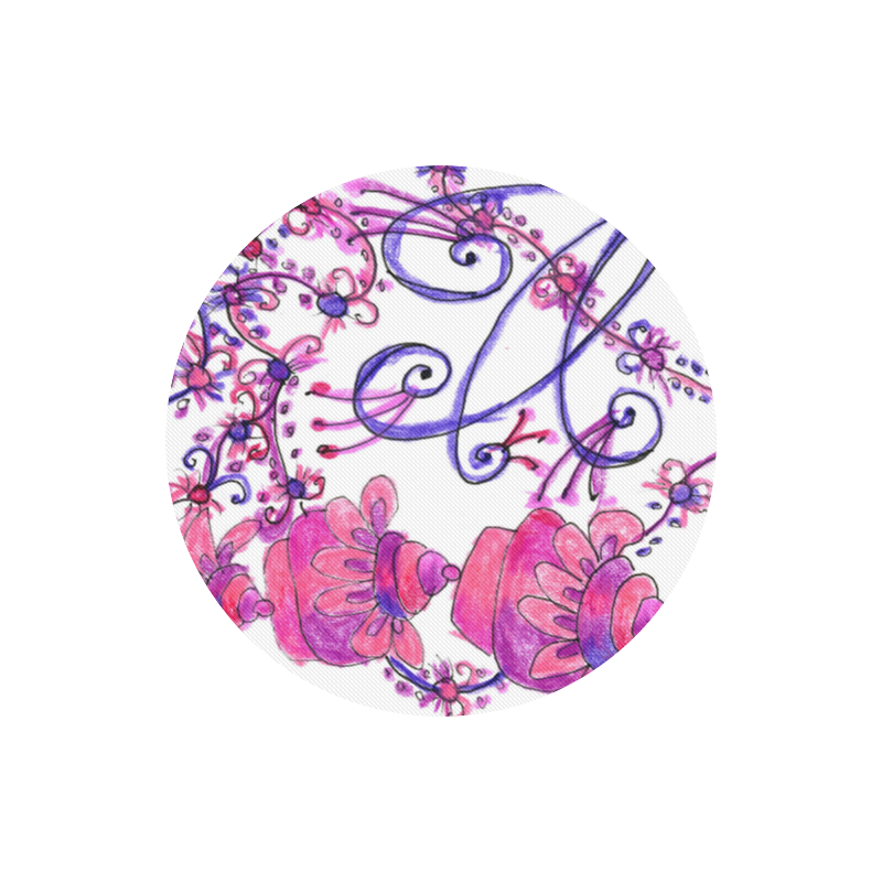 Pink Flower Garden Zendoodle, Purple Gardenscape Round Mousepad
