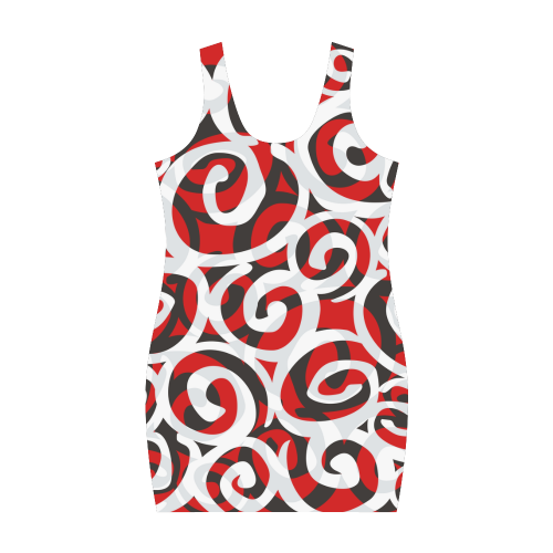 Black White Grey SPIRALS pattern ART Medea Vest Dress (Model D06)