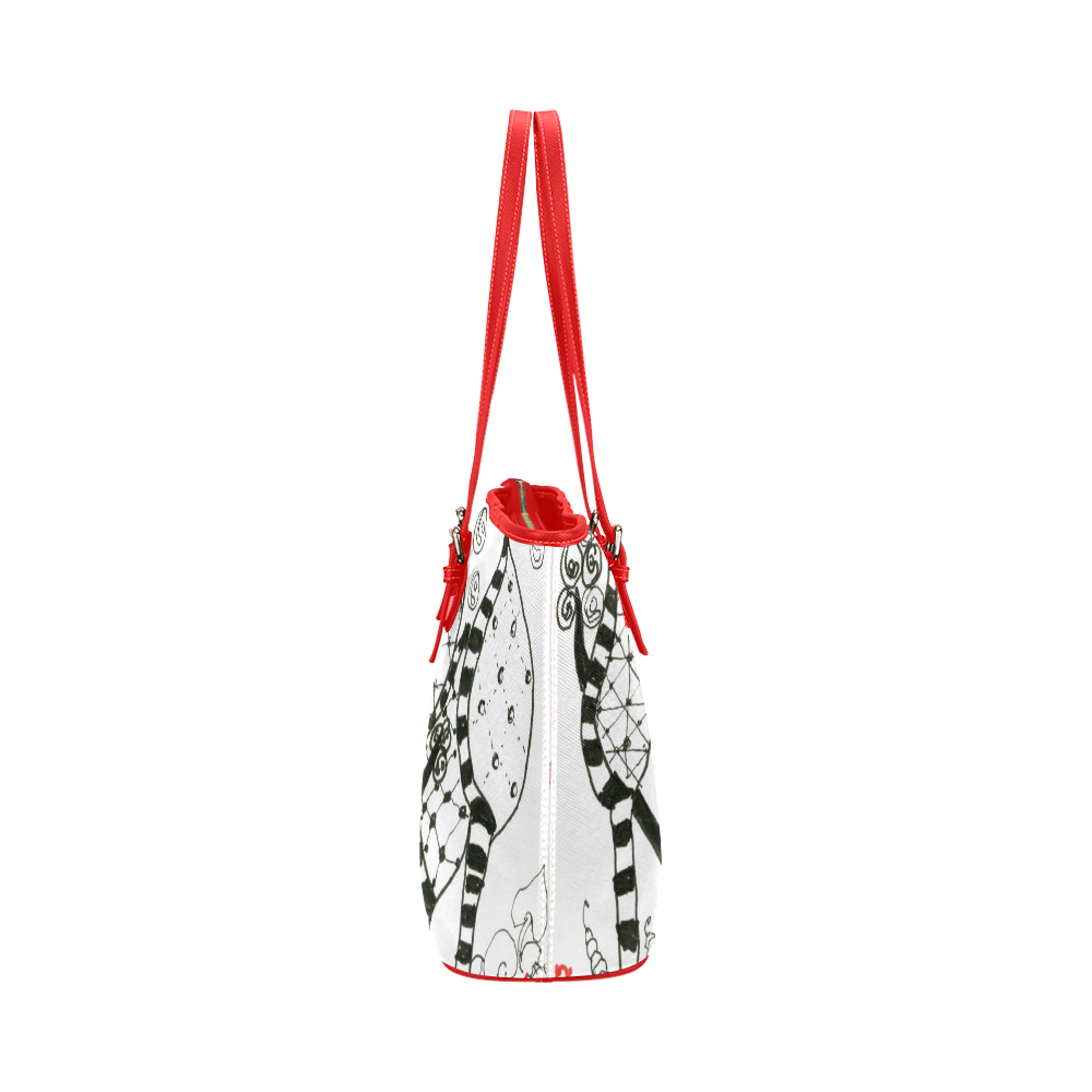Red Balloon Zendoodle in Fanciful Forest Garden Leather Tote Bag/Large (Model 1651)