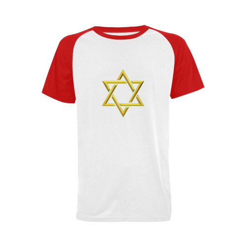 Judaism Symbols Golden Jewish Star of David Men's Raglan T-shirt Big Size (USA Size) (Model T11)