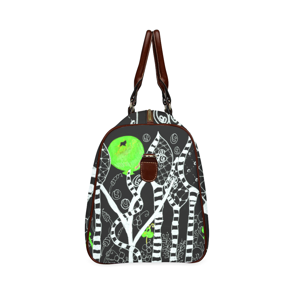Green Balloon Zendoodle in Night Forest Garden Waterproof Travel Bag/Large (Model 1639)