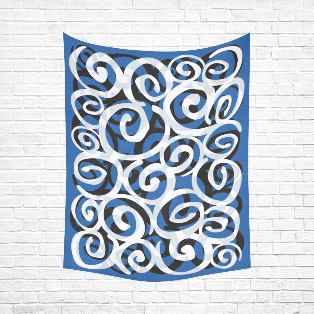 Black White Grey SPIRALS pattern ART Cotton Linen Wall Tapestry 60"x 80"