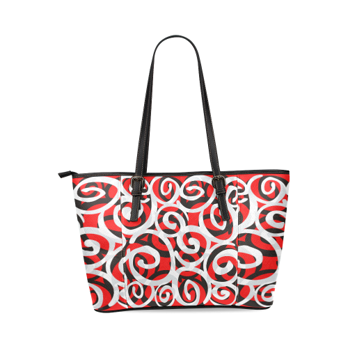 Black White Grey SPIRALS pattern ART Leather Tote Bag/Small (Model 1640)