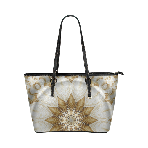 Gold/White Mandala Leather Tote Bag/Small (Model 1651)