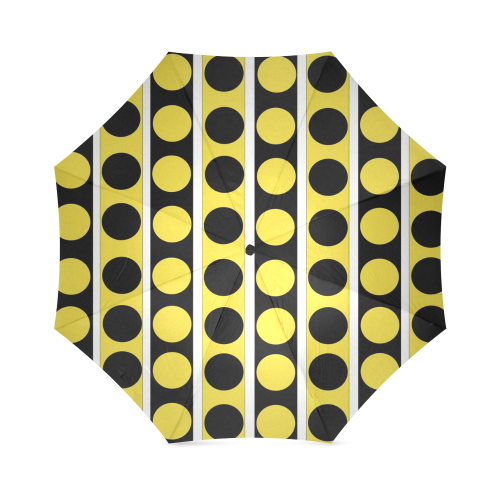 Black, White, Yellow Stripes and Circles Foldable Umbrella (Model U01)