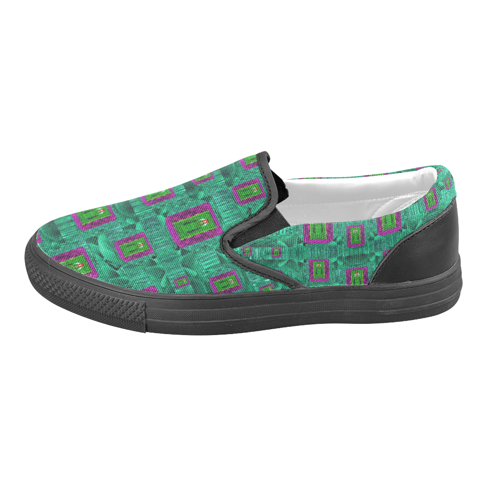 Peace Mermaid In The Green Sea Men's Slip-on Canvas Shoes (Model 019)