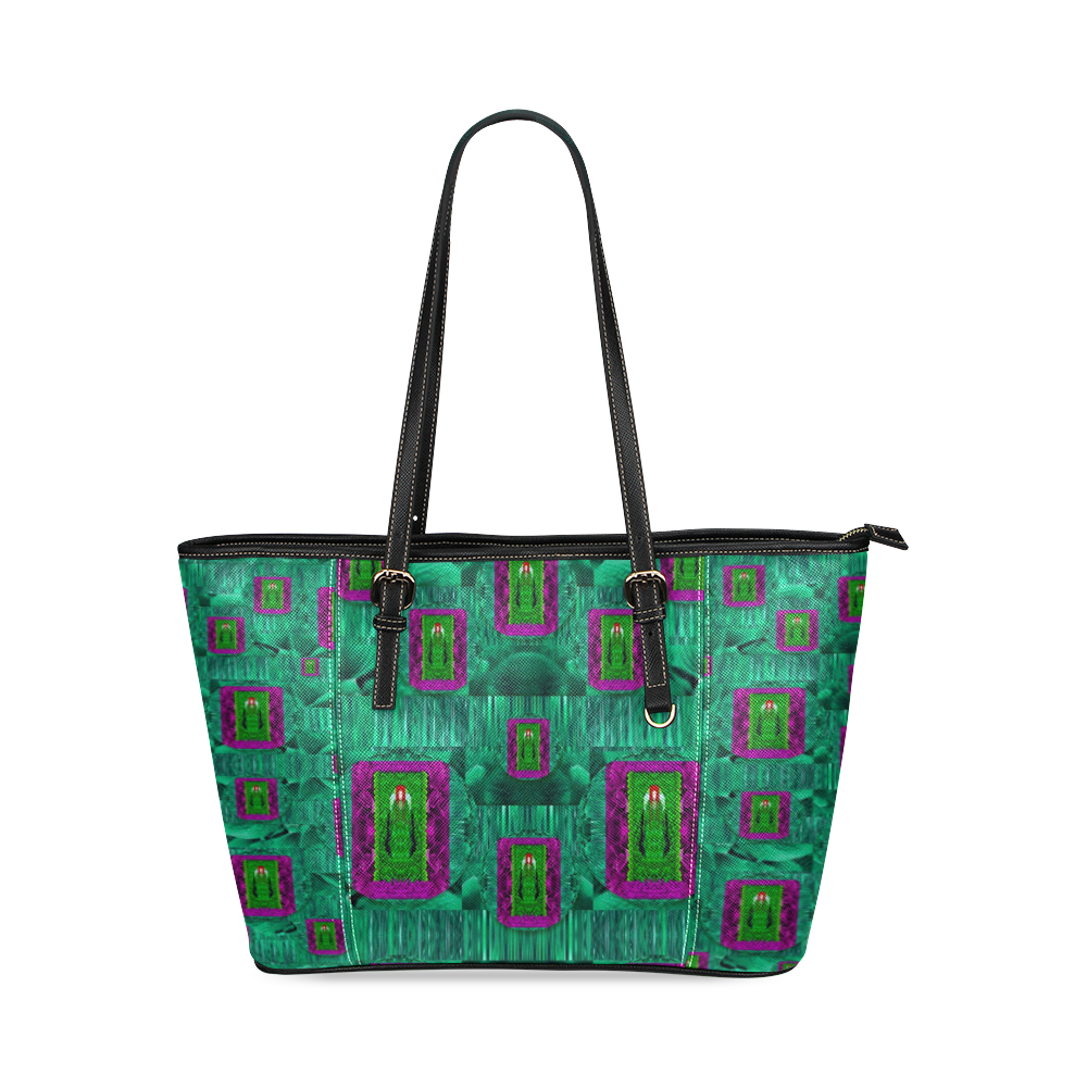 Peace Mermaid In The Green Sea Leather Tote Bag/Small (Model 1640)