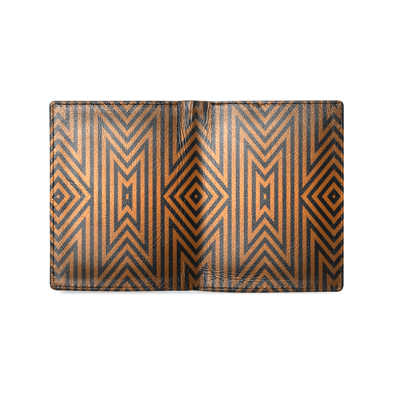 Aztec Pattern (Orange/Black) Men's Leather Wallet (Model 1612)