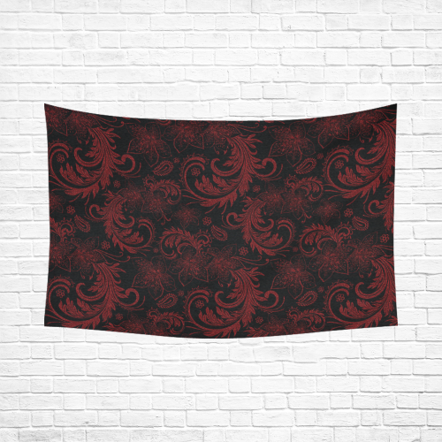 Elegant vintage flourish damasks in  black and red Cotton Linen Wall Tapestry 90"x 60"