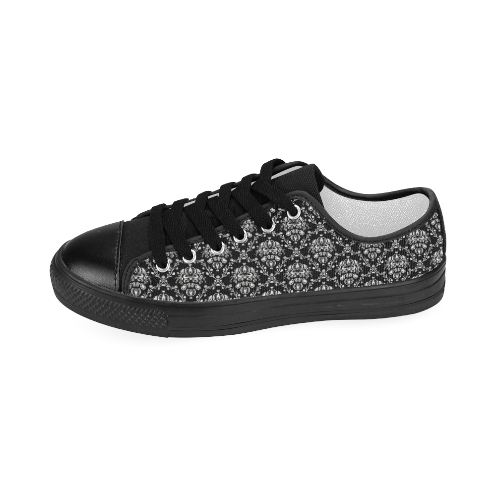 Black and White Damask Women's Classic Canvas Shoes (Model 018)