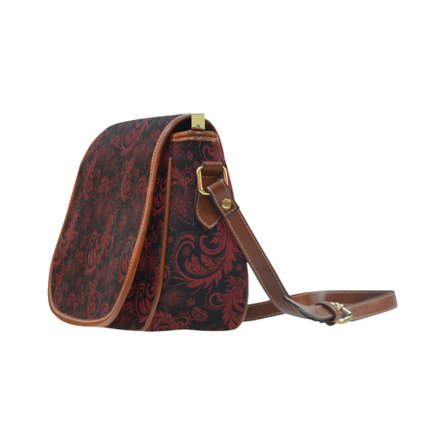 Elegant vintage flourish damasks in  black and red Saddle Bag/Small (Model 1649) Full Customization