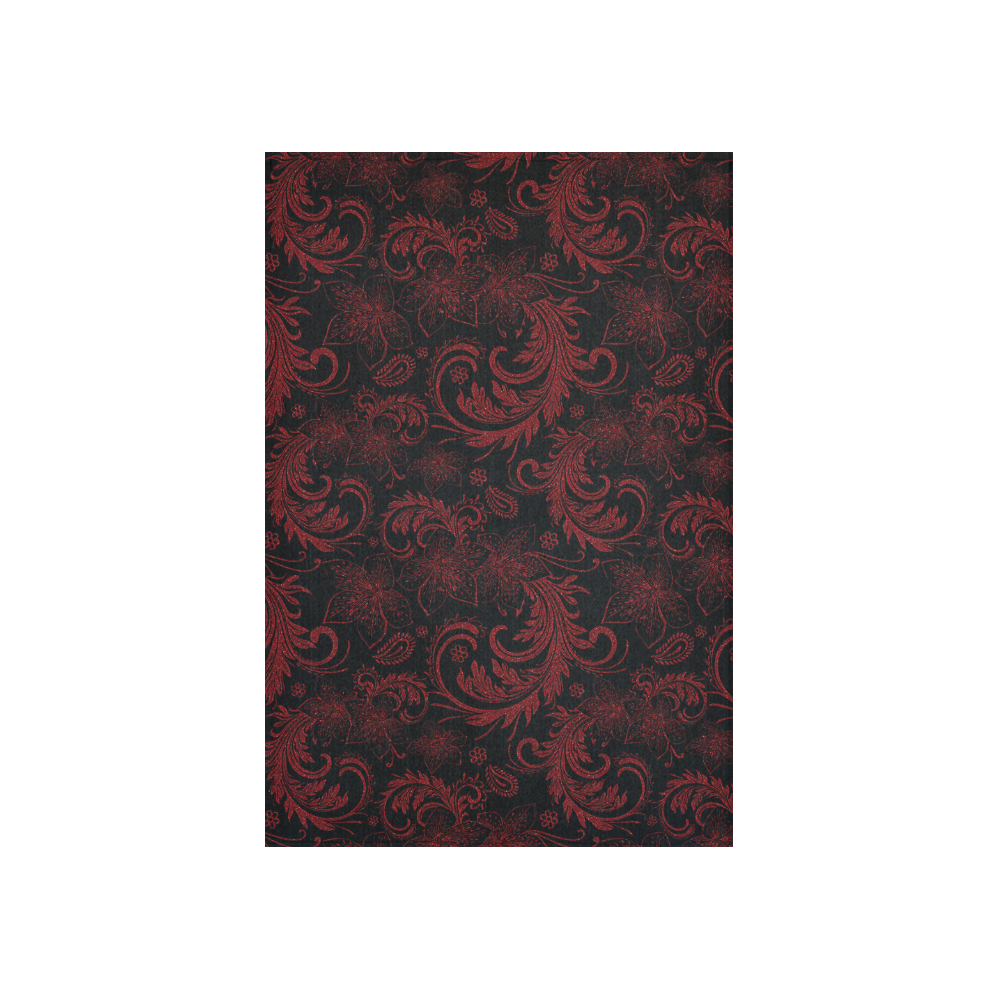 Elegant vintage flourish damasks in  black and red Cotton Linen Wall Tapestry 40"x 60"