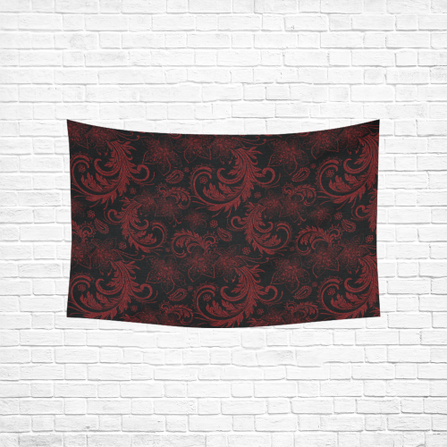 Elegant vintage flourish damasks in  black and red Cotton Linen Wall Tapestry 60"x 40"