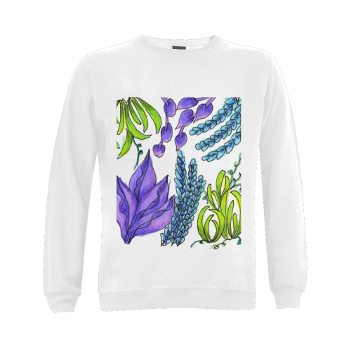 Purple Green Blue Flower Garden, Dancing Zendoodle Gildan Crewneck Sweatshirt(NEW) (Model H01)