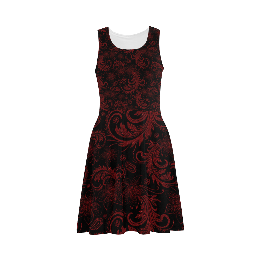 Elegant vintage flourish damasks in  black and red Atalanta Sundress (Model D04)