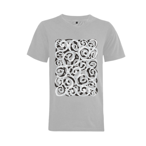 Black White Grey SPIRALS pattern ART Men's V-Neck T-shirt  Big Size(USA Size) (Model T10)