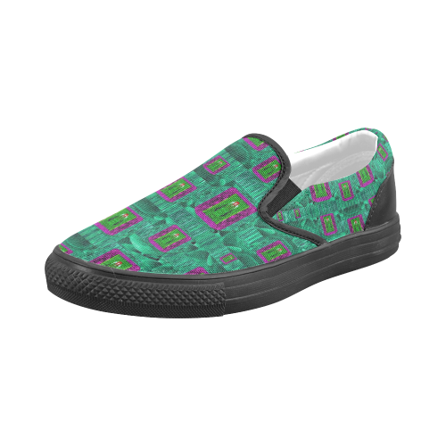 Peace Mermaid In The Green Sea Men's Slip-on Canvas Shoes (Model 019)