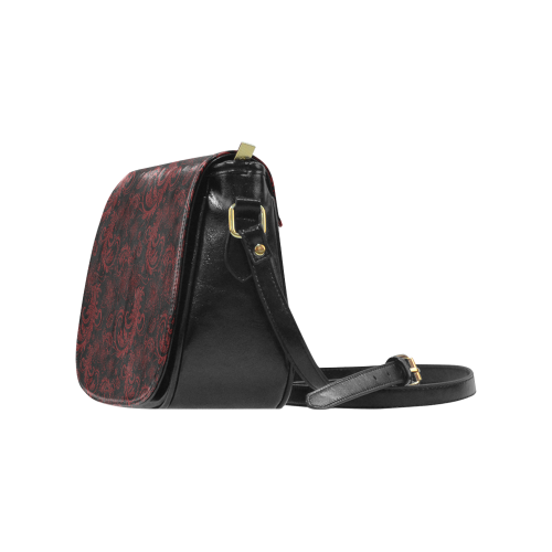 Elegant vintage flourish damasks in  black and red Classic Saddle Bag/Large (Model 1648)