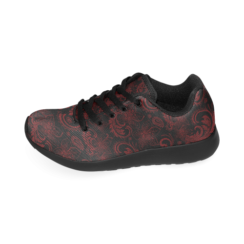 Elegant vintage flourish damasks in  black and red Women’s Running Shoes (Model 020)