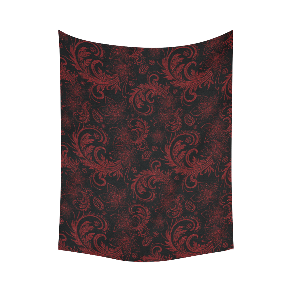 Elegant vintage flourish damasks in  black and red Cotton Linen Wall Tapestry 80"x 60"