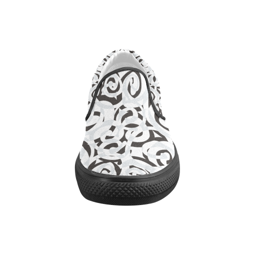 Black White Grey SPIRALS pattern ART Men's Unusual Slip-on Canvas Shoes (Model 019)