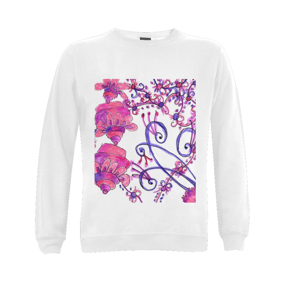 Pink Flower Garden Zendoodle, Purple Gardenscape Gildan Crewneck Sweatshirt(NEW) (Model H01)
