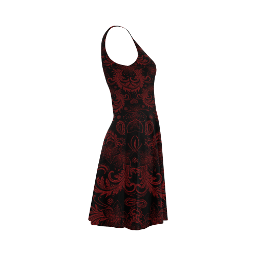 Elegant vintage flourish damasks in  black and red Atalanta Sundress (Model D04)
