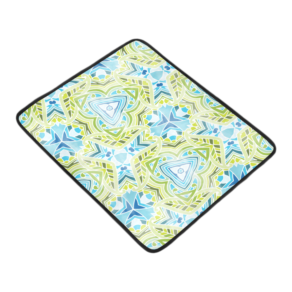 Zandine 0408 green leaf blue watercolor pattern Beach Mat 78"x 60"
