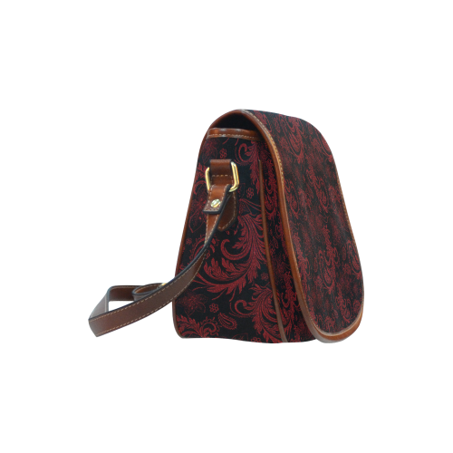 Elegant vintage flourish damasks in  black and red Saddle Bag/Large (Model 1649)
