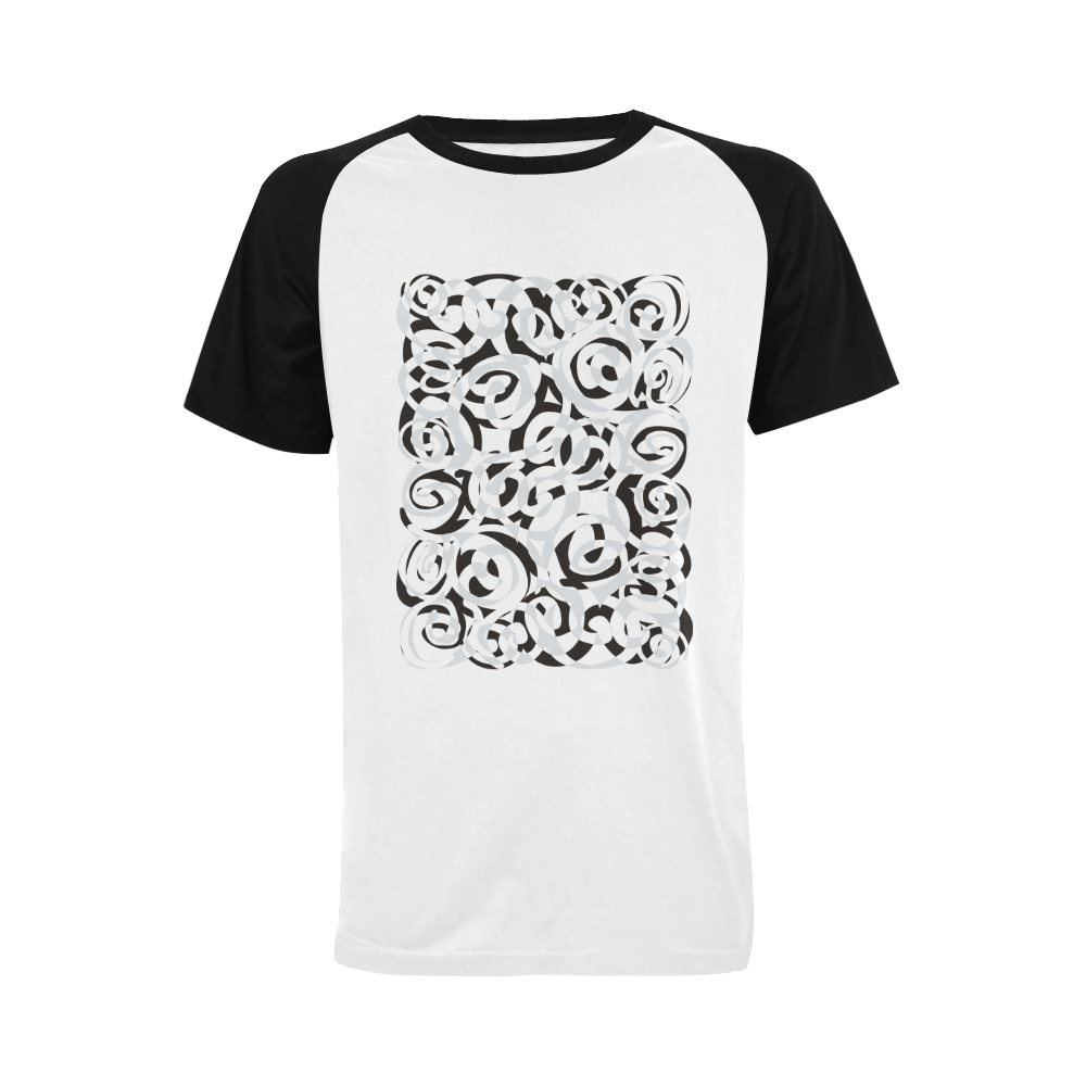 Black White Grey SPIRALS pattern ART Men's Raglan T-shirt (USA Size) (Model T11)