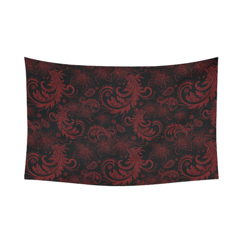 Elegant vintage flourish damasks in  black and red Cotton Linen Wall Tapestry 90"x 60"