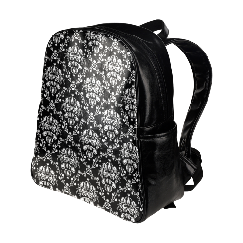 Black and White Damask Multi-Pockets Backpack (Model 1636)