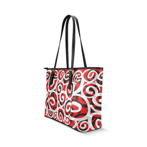 Black White Grey SPIRALS pattern ART Leather Tote Bag/Small (Model 1640)