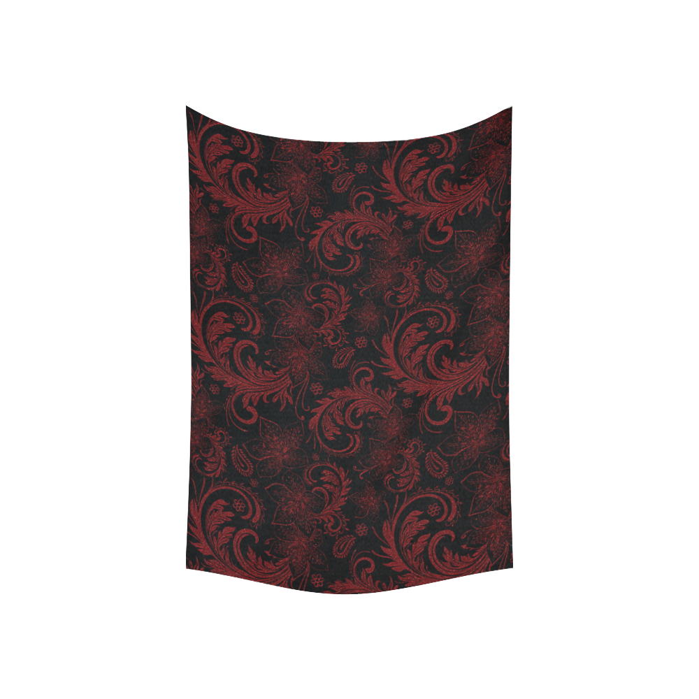 Elegant vintage flourish damasks in  black and red Cotton Linen Wall Tapestry 60"x 40"