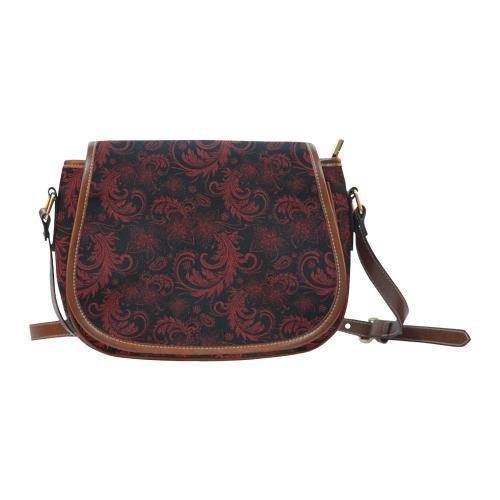 Elegant vintage flourish damasks in  black and red Saddle Bag/Large (Model 1649)