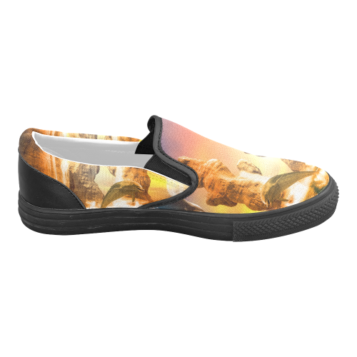 Funny dolphin jumping in the sunset Women's Unusual Slip-on Canvas Shoes (Model 019)