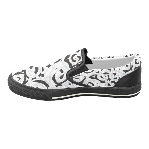 Black White Grey SPIRALS pattern ART Men's Unusual Slip-on Canvas Shoes (Model 019)