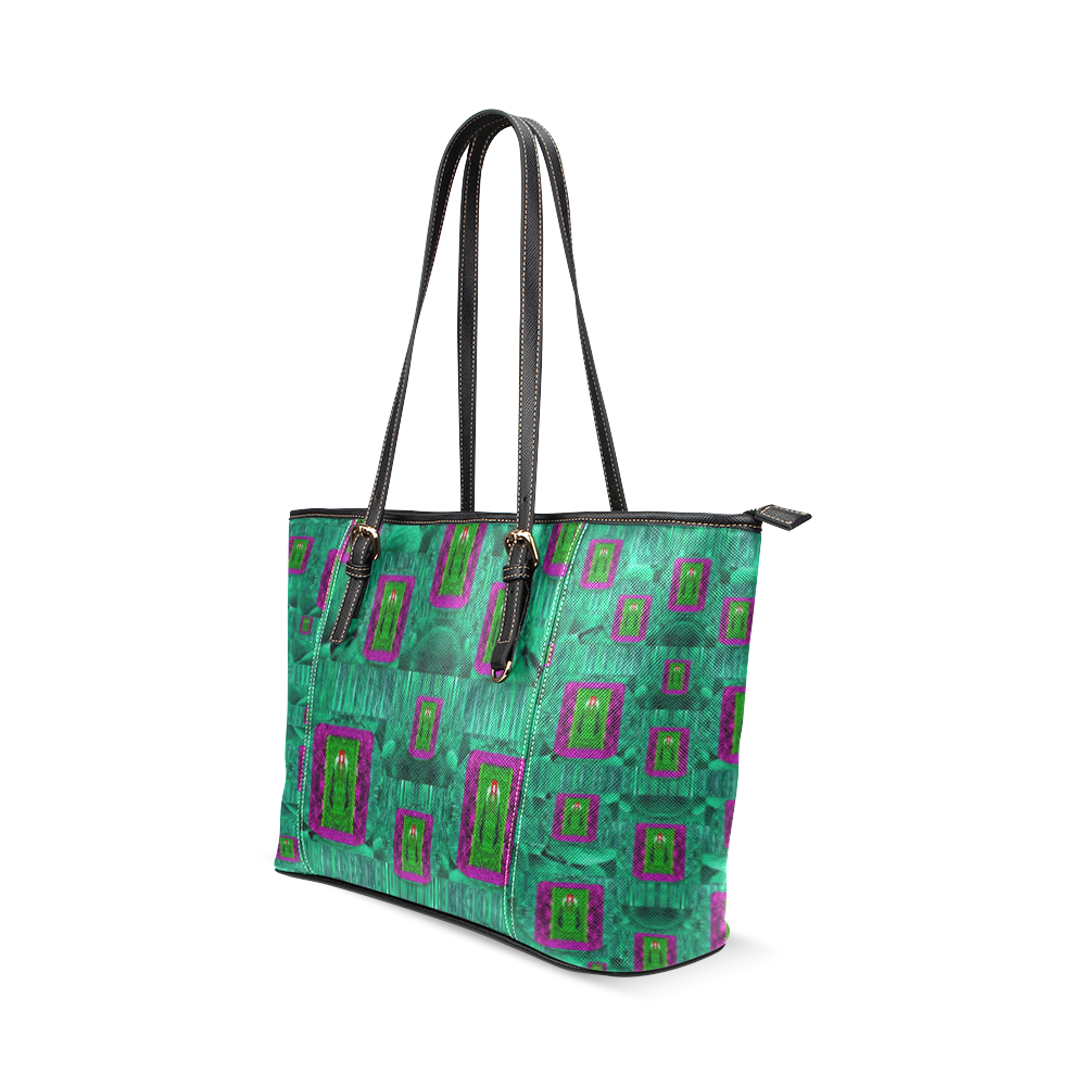 Peace Mermaid In The Green Sea Leather Tote Bag/Small (Model 1640)