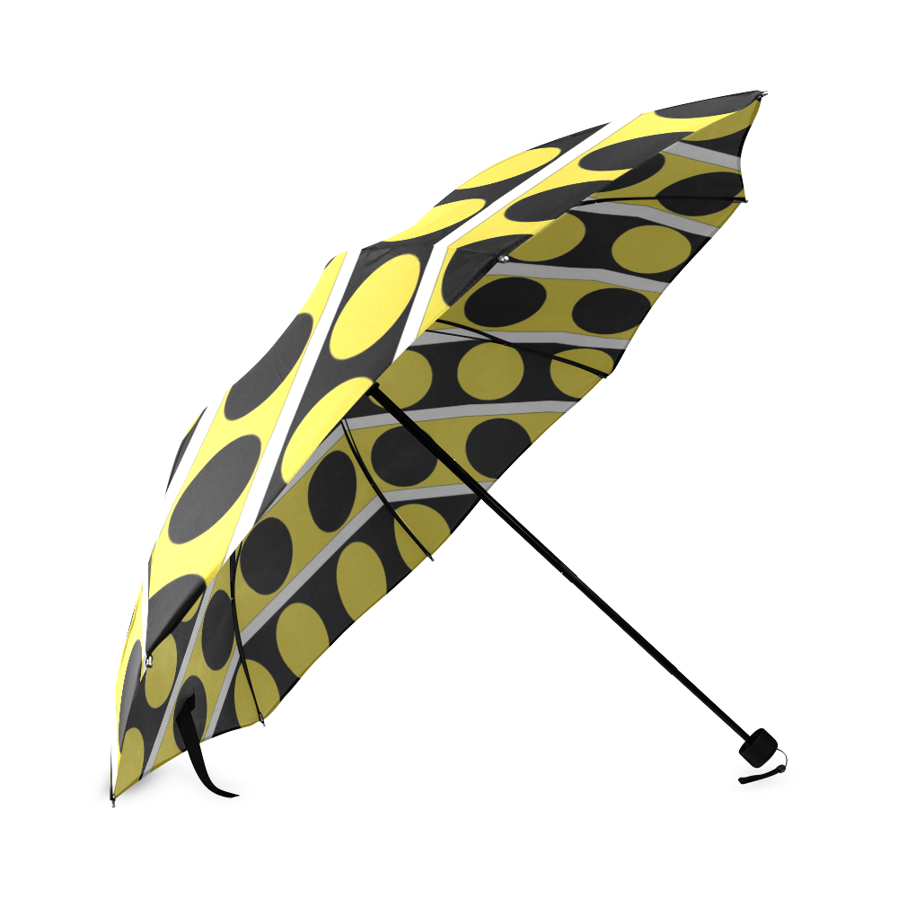 Black, White, Yellow Stripes and Circles Foldable Umbrella (Model U01)