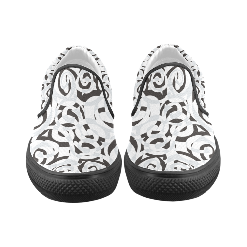 Black White Grey SPIRALS pattern ART Men's Unusual Slip-on Canvas Shoes (Model 019)