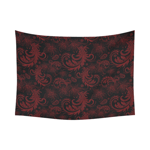 Elegant vintage flourish damasks in  black and red Cotton Linen Wall Tapestry 80"x 60"