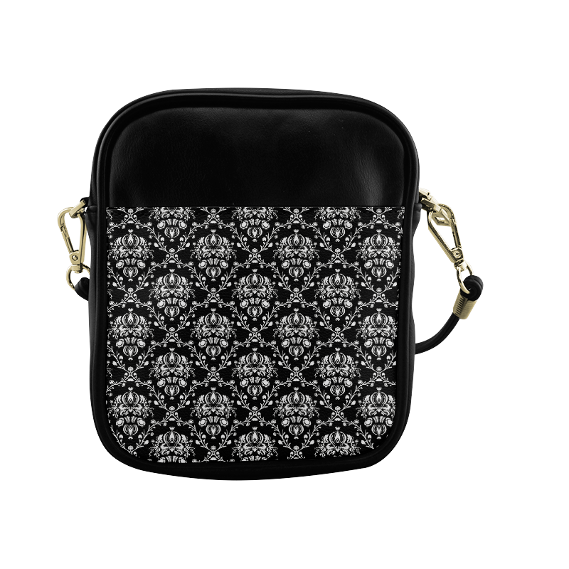 Black and White Damask Sling Bag (Model 1627)