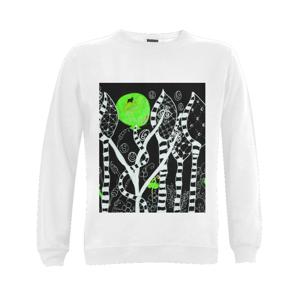 Green Balloon Zendoodle in Night Forest Garden Gildan Crewneck Sweatshirt(NEW) (Model H01)