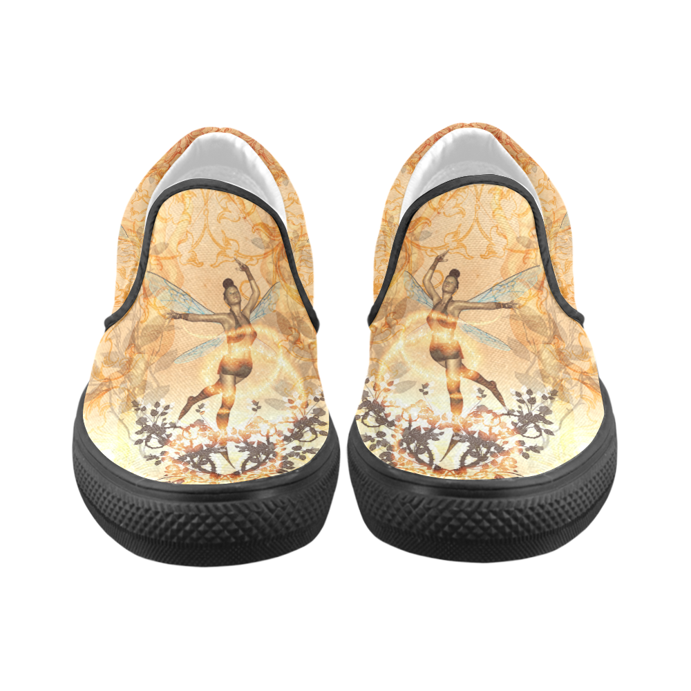 Beautiful fairy with wonderful roses Women's Unusual Slip-on Canvas Shoes (Model 019)
