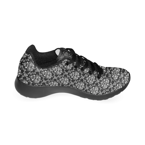 Black and White Damask Women’s Running Shoes (Model 020)
