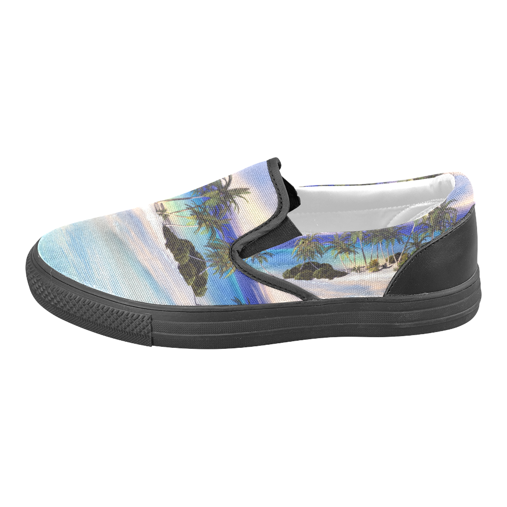 Wonderful view over the sea in the sunset Women's Unusual Slip-on Canvas Shoes (Model 019)