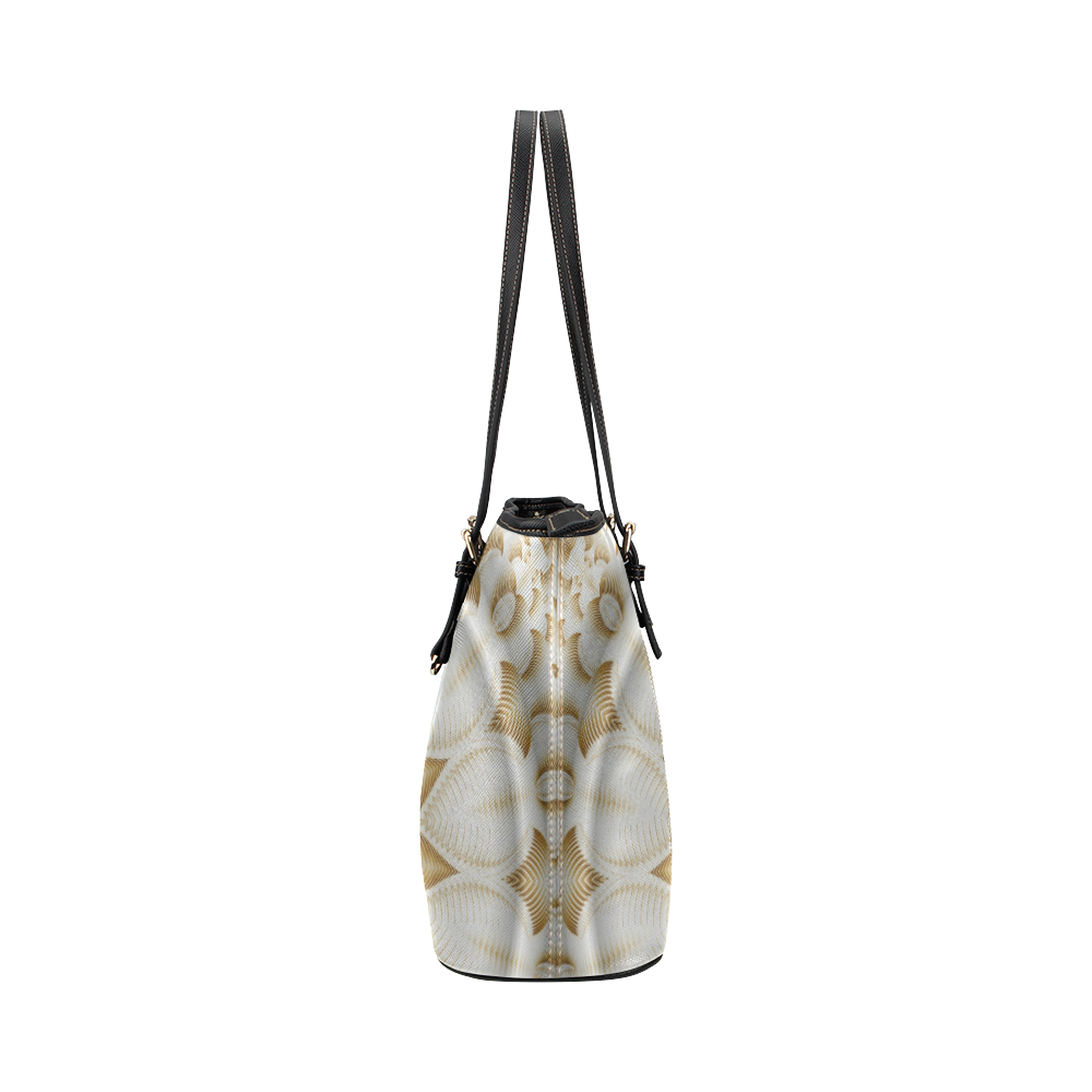 Gold/White Mandala Leather Tote Bag/Small (Model 1651)