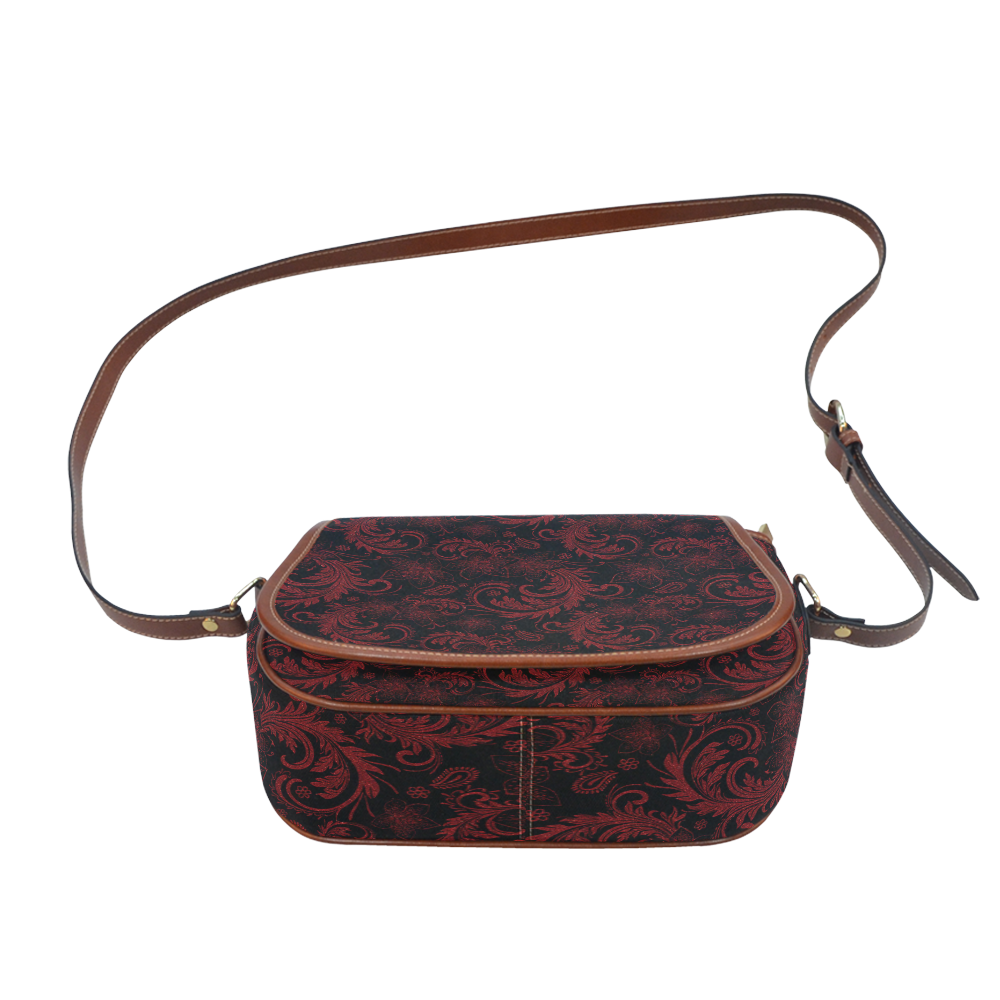 Elegant vintage flourish damasks in  black and red Saddle Bag/Small (Model 1649) Full Customization