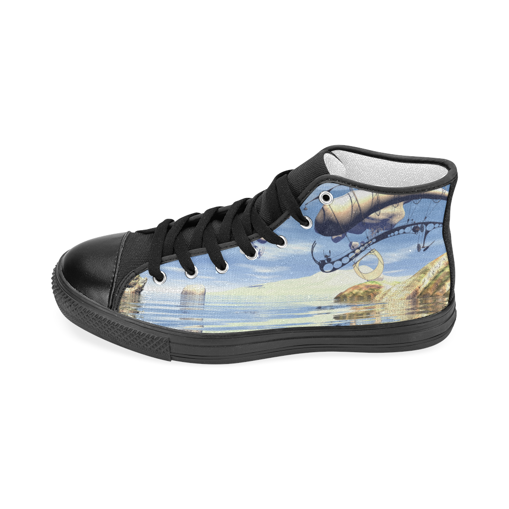 Fantasy world with flying rocks over the sea Women's Classic High Top Canvas Shoes (Model 017)