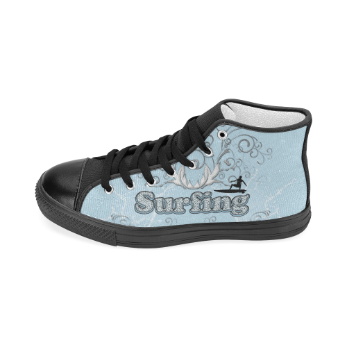 Surfboarder with decorative floral elements Women's Classic High Top Canvas Shoes (Model 017)